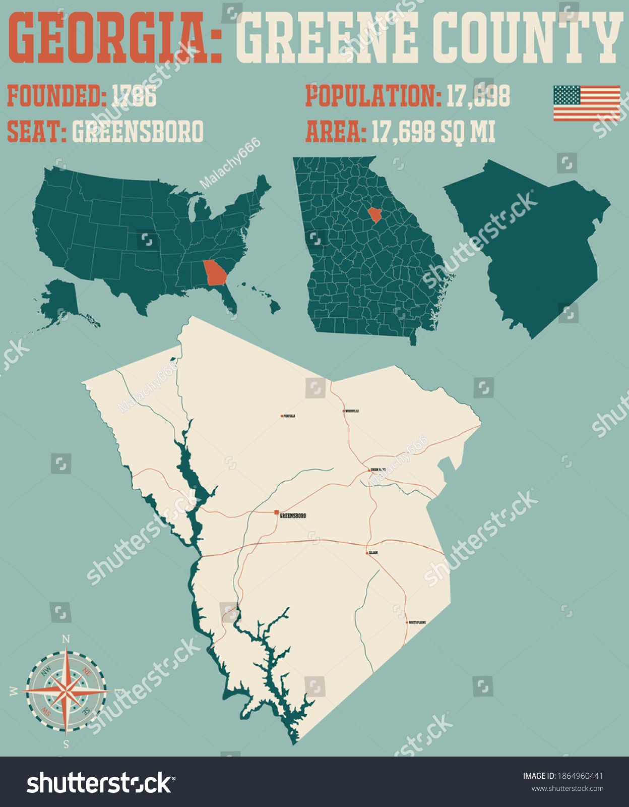 Large Detailed Map Greene County Georgia Stock Vector Royalty Free 1864960441 Shutterstock 4439