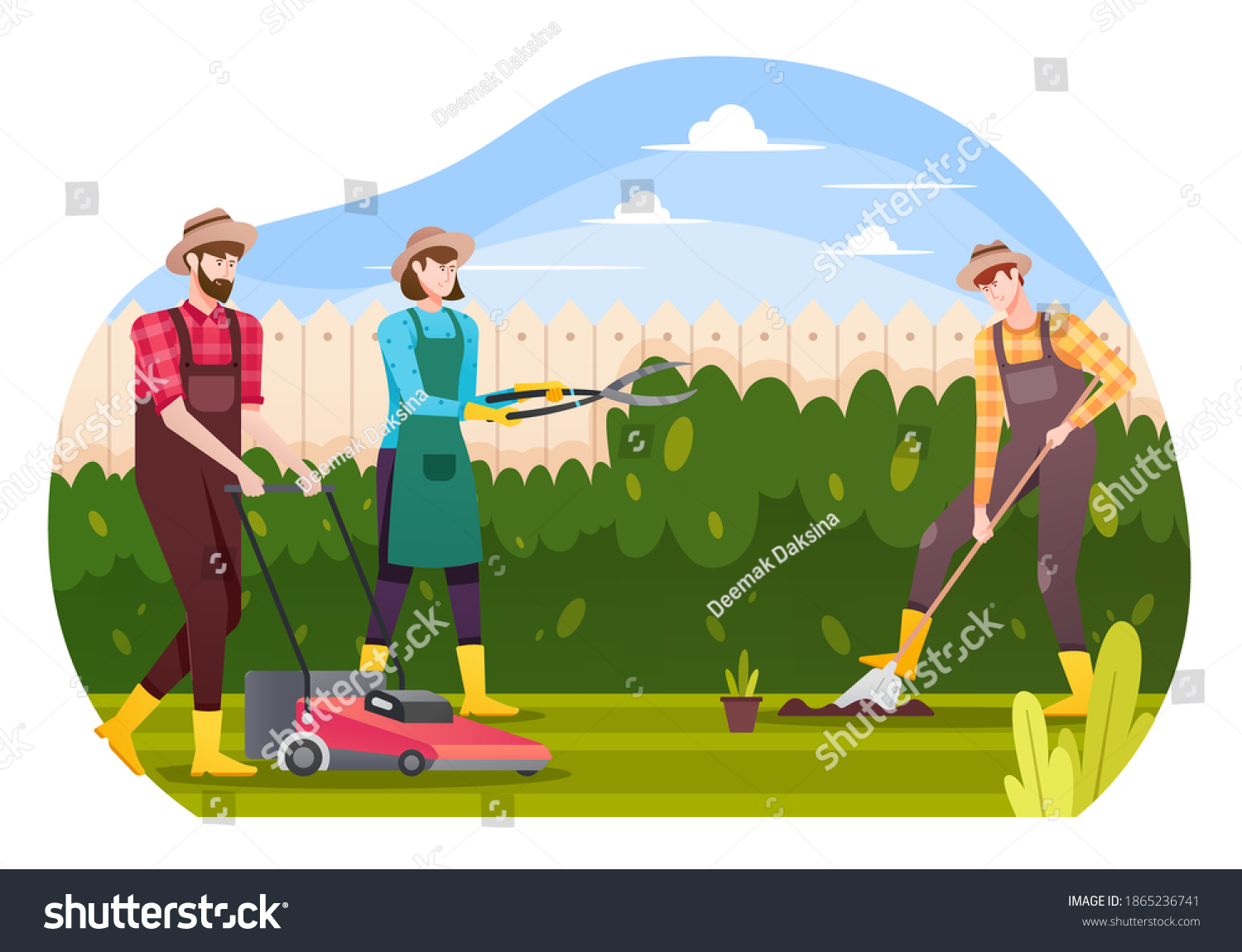 Lawn Mowing Illustration People Doing Lawn Stock Vector (Royalty Free ...