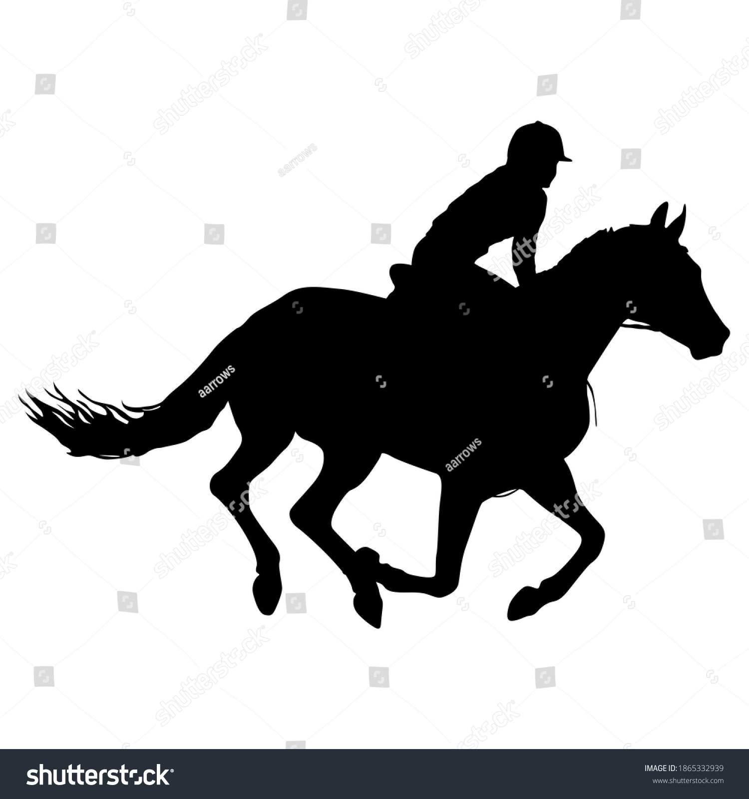 Silhouette Horse Jockey On White Background Stock Illustration ...