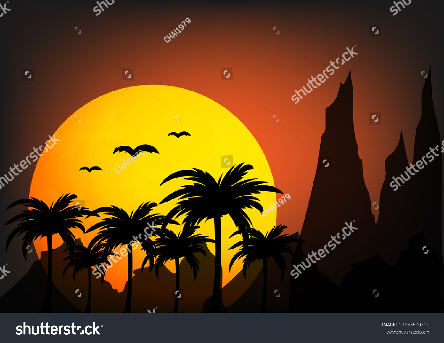 Beautiful Sunset Coconut Tree Background On Stock Vector Royalty Free