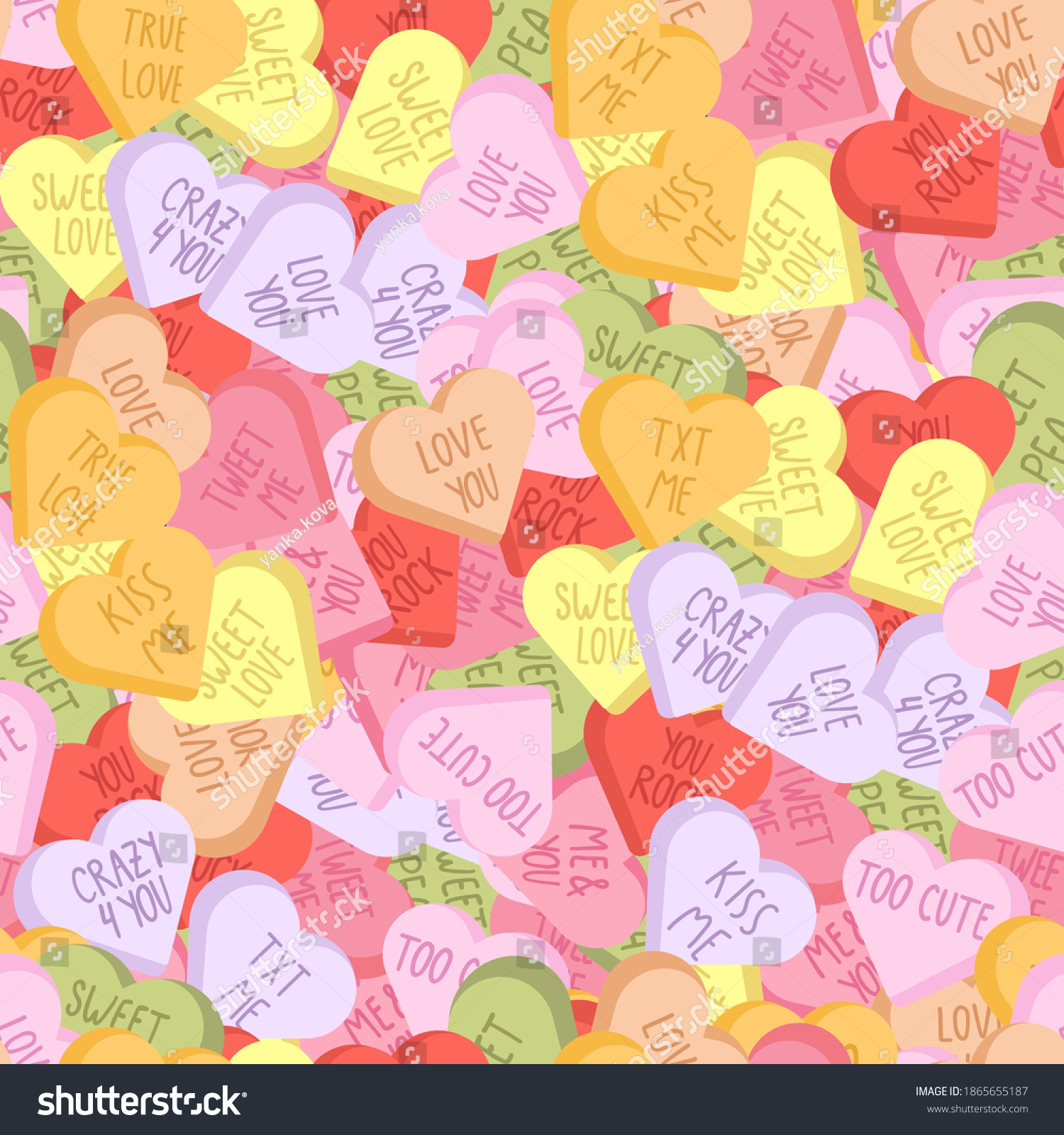 Vector Vibrant Seamless Pattern Conversation Hearts Stock Vector