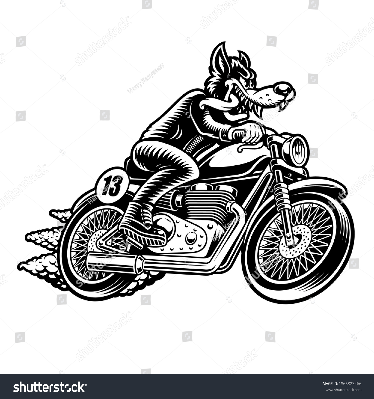 Black White Vector Illustration Wolf Biker Stock Vector (Royalty Free ...