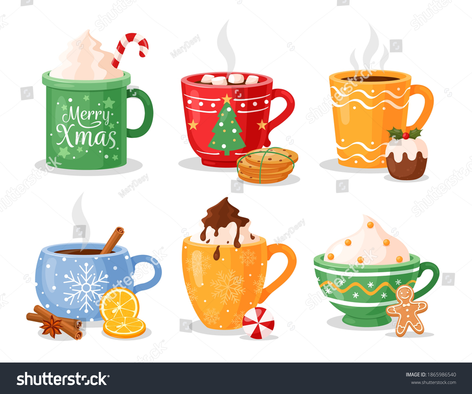 Hot Christmas Winter Drinks Cups Coffee Stock Vector (Royalty Free ...