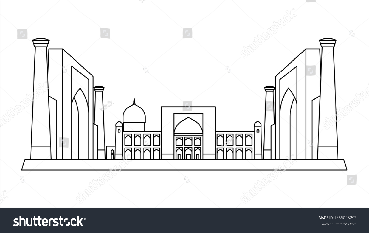 Registan Square Samarkand Uzbekistan Registan Linear Stock Vector ...