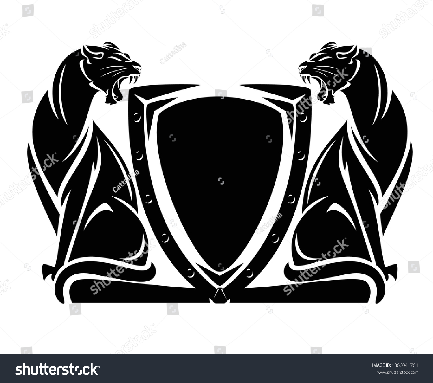 Two Roaring Panthers Heraldic Shield Security Stock Vector (Royalty ...