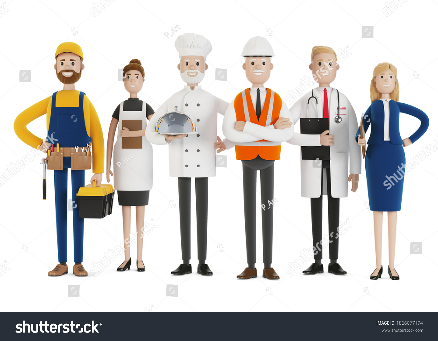 People Different Professions Builder Female Waiter Stock Illustration 