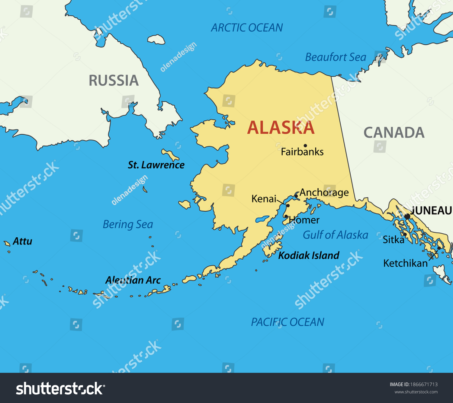 Alaska Map Usa State Stock Illustration 1866671713 | Shutterstock