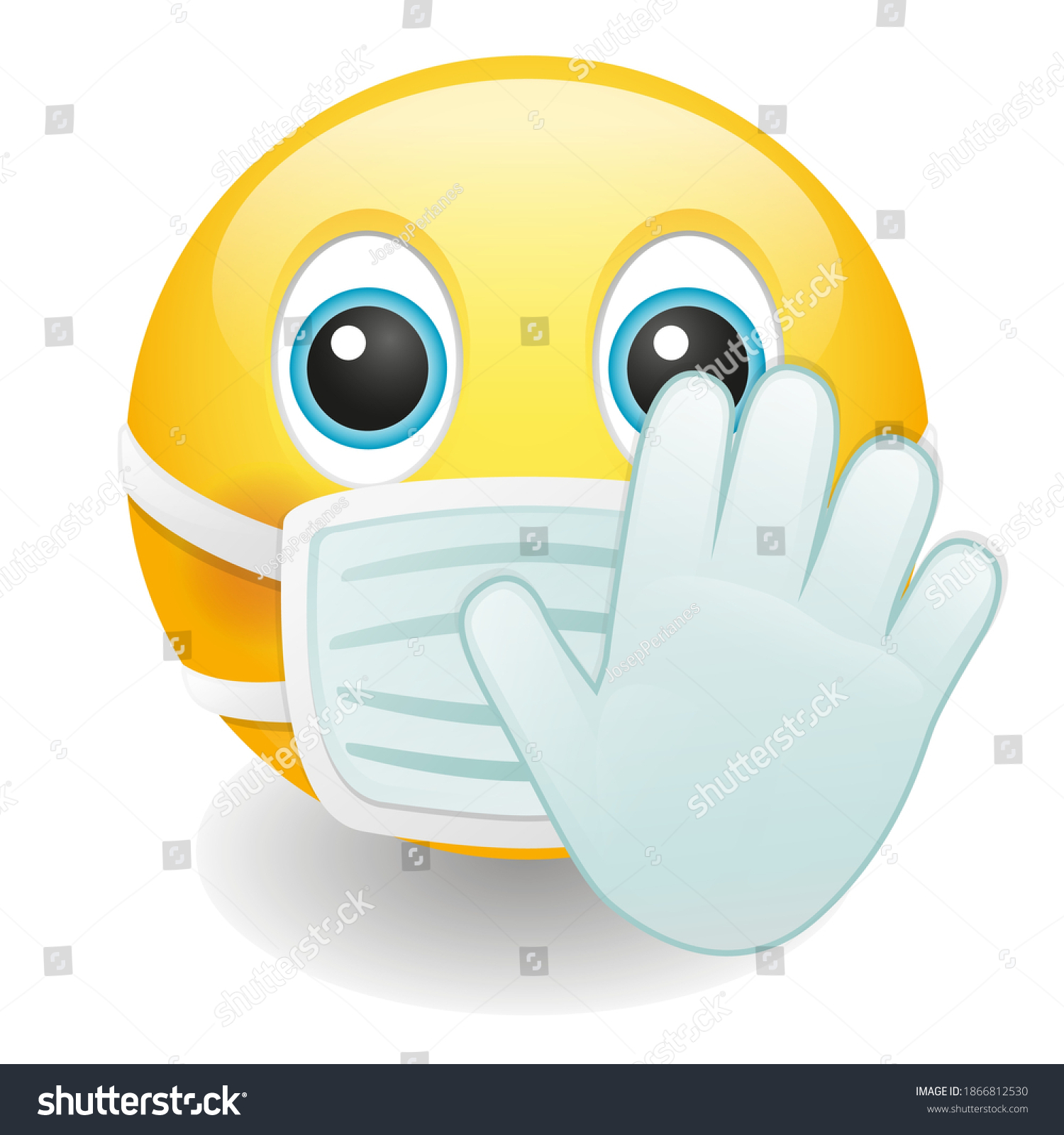 Stop Hand Medical Mask Emoji Face Stock Vector (Royalty Free ...