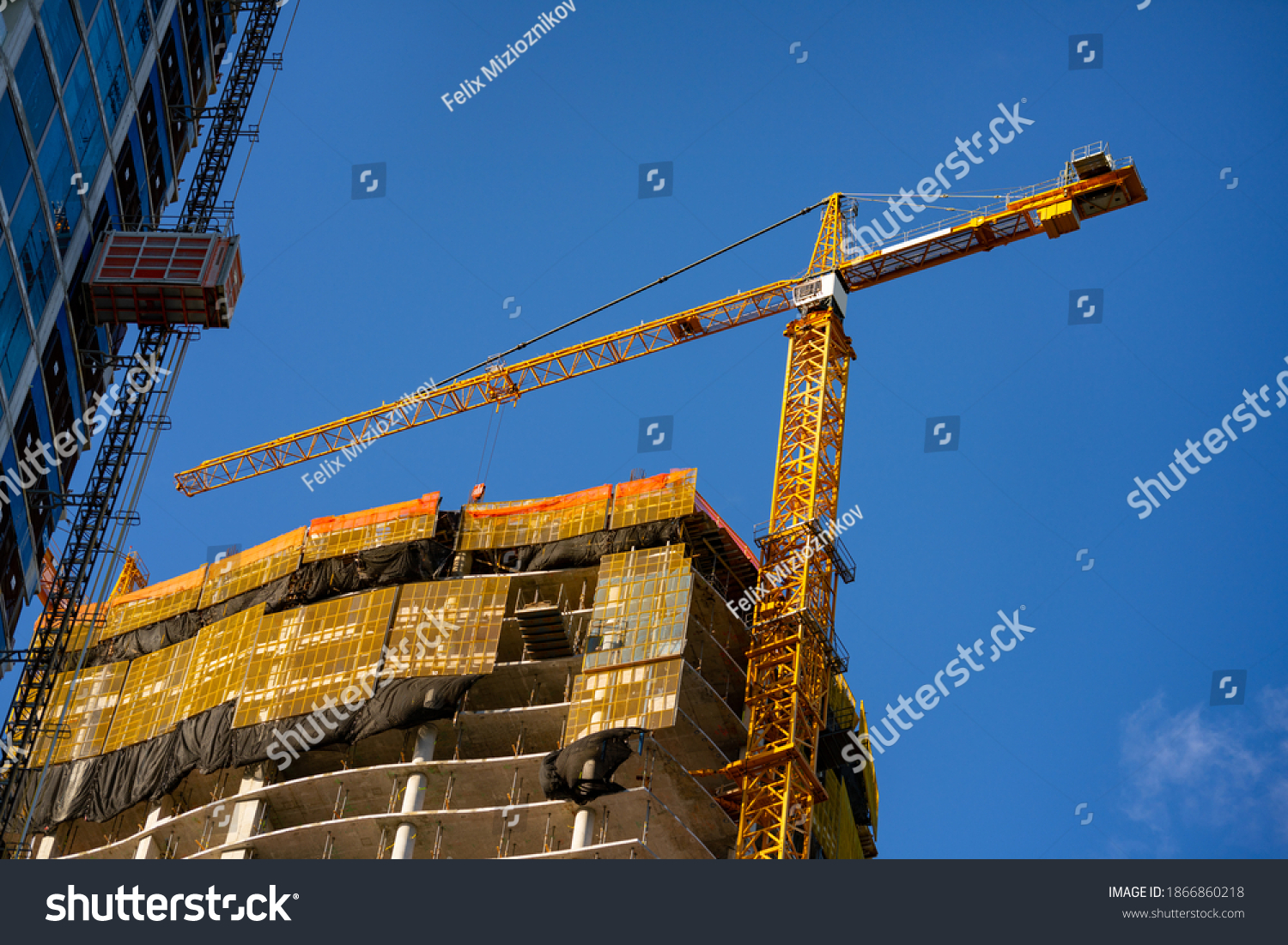 Construction Background Cranes Towers On Blue Stock Photo 1866860218 ...