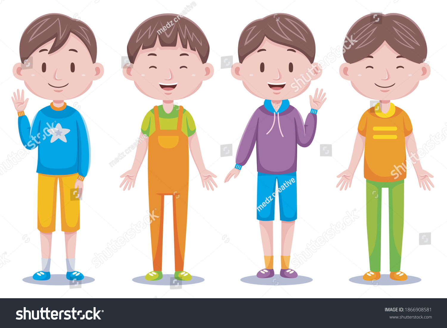 Cute Boy Character Different Poses Vector Stock Vector (Royalty Free ...