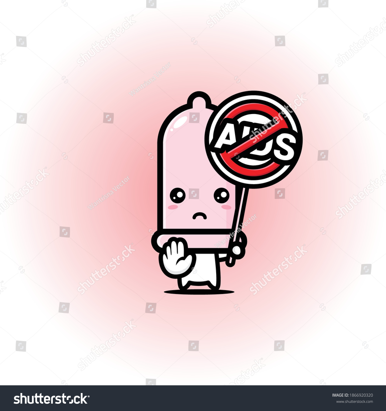 Cute Condom Mascot Stop Aids Pose Stock Vector Royalty Free