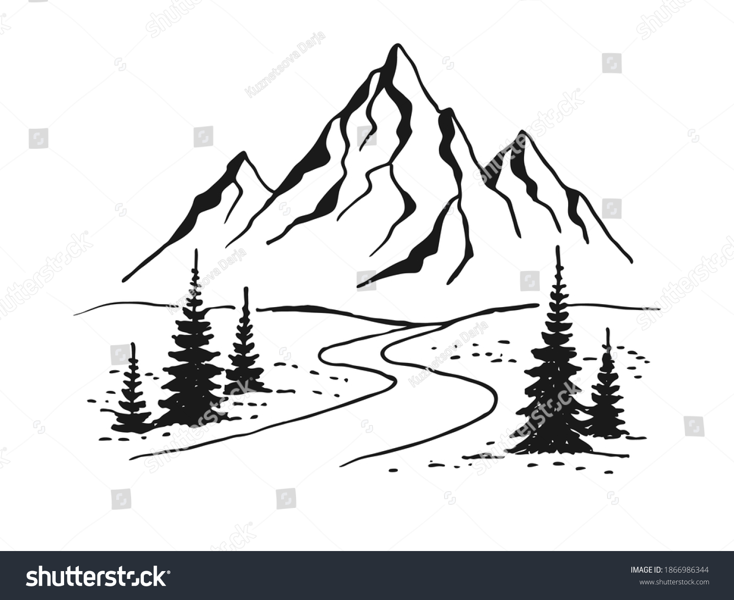 Mountains Road Landscape Black On White Stock Vector (Royalty Free ...