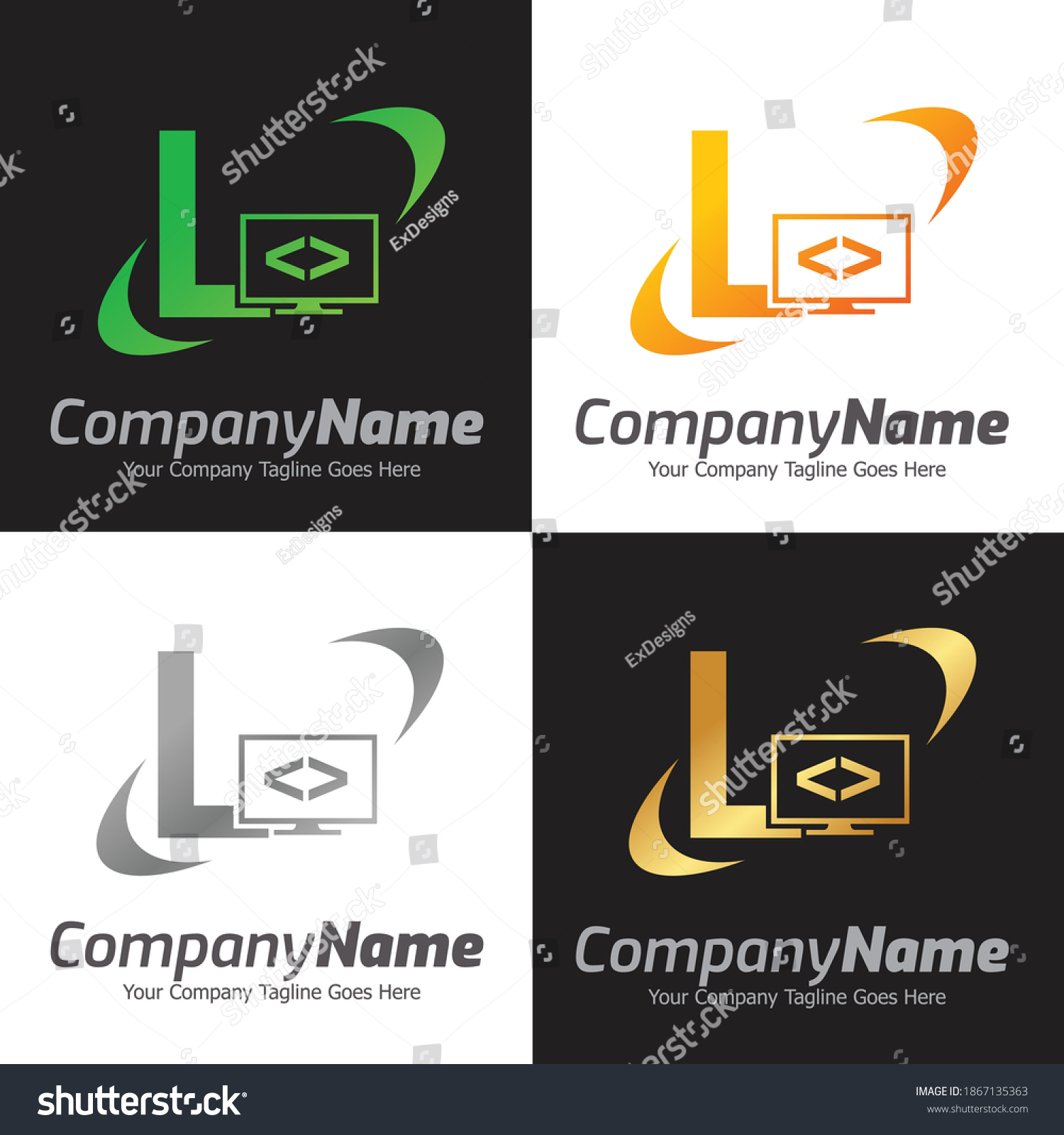 Programming Code Computer Monitor Logo Template Stock Vector (Royalty ...