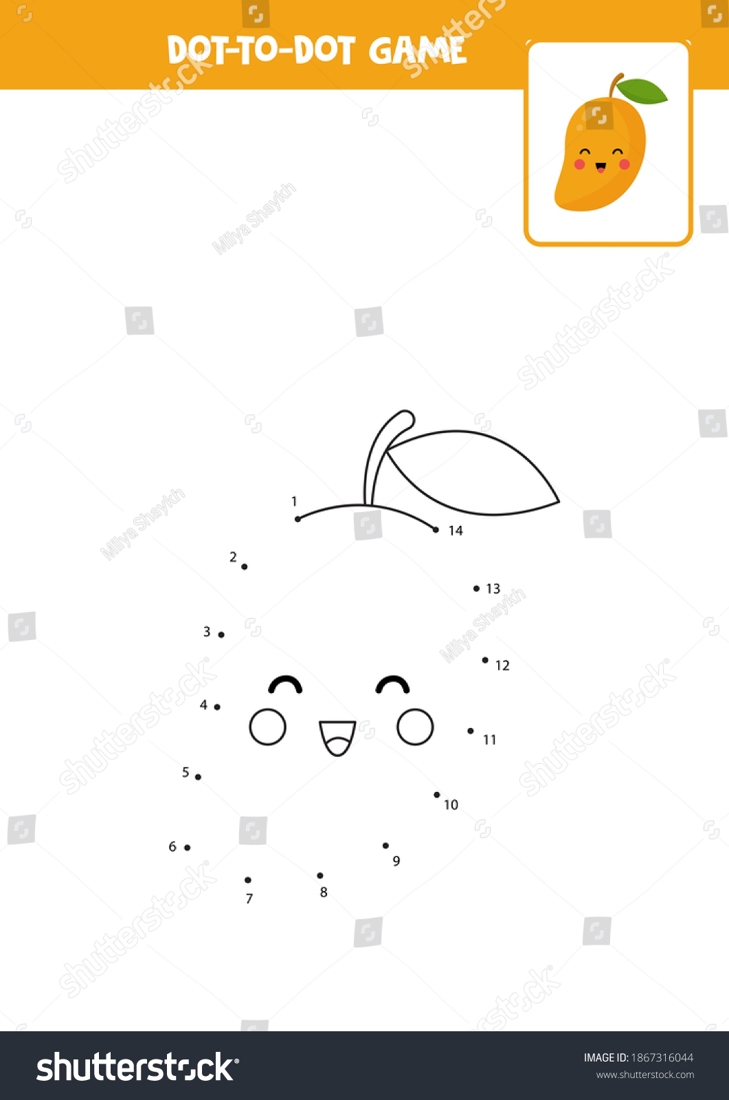 Connect Dots Game Cute Kawaii Mango Stock Vector (Royalty Free ...