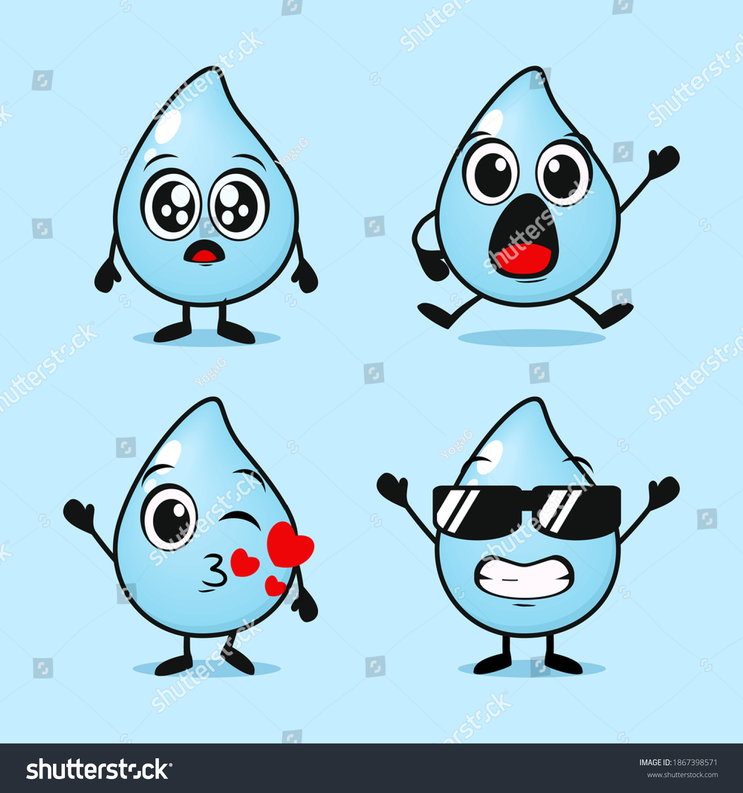 Set Water Character Water Emoticon Mascot Stock Vector (Royalty Free ...