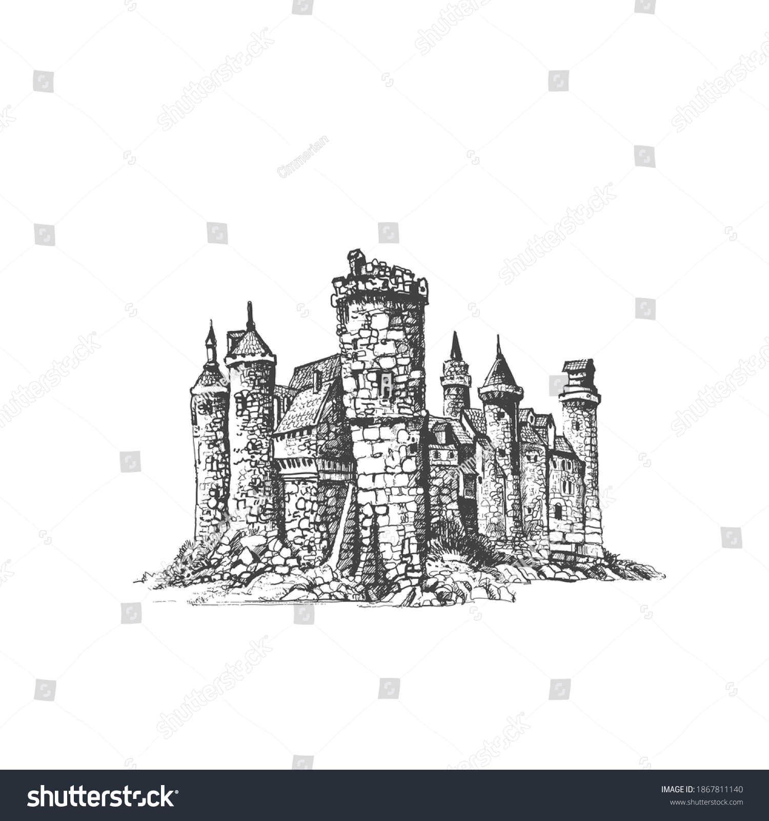 Medieval Castle Vector Drawing Sketch Stock Vector (Royalty Free ...