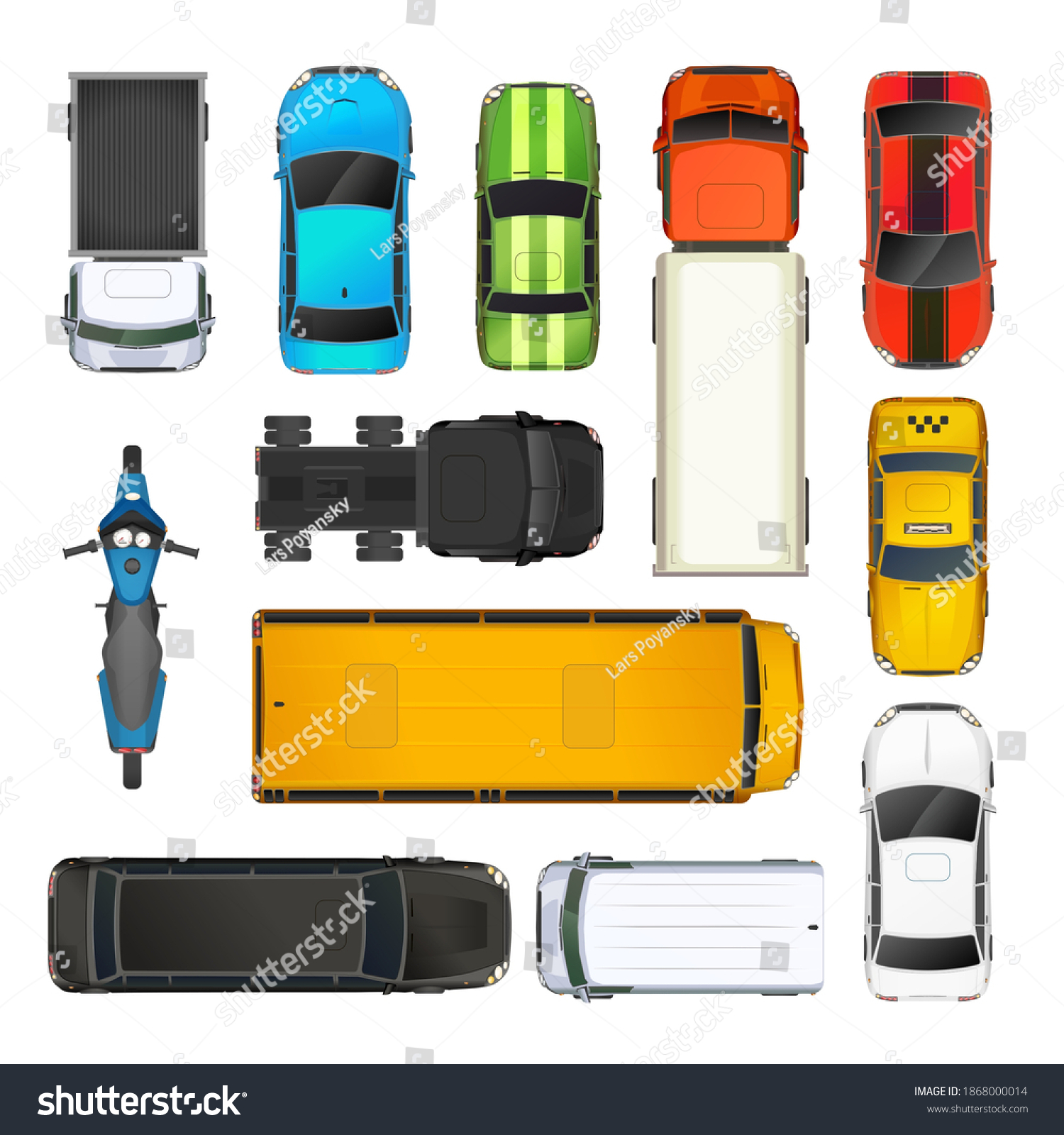 Set Different Cars Top View Isolated Stock Vector (Royalty Free ...