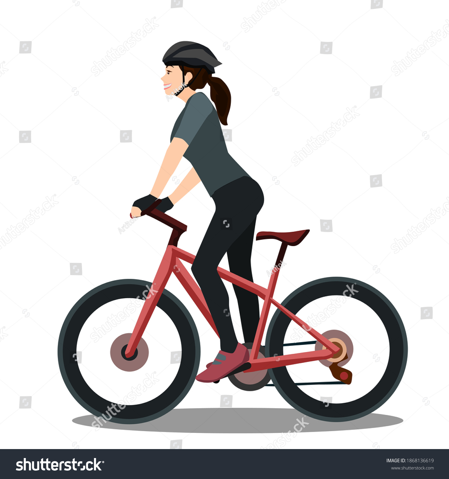 Beautiful Girl Riding Mountain Bikevector Illustration Stock Vector 