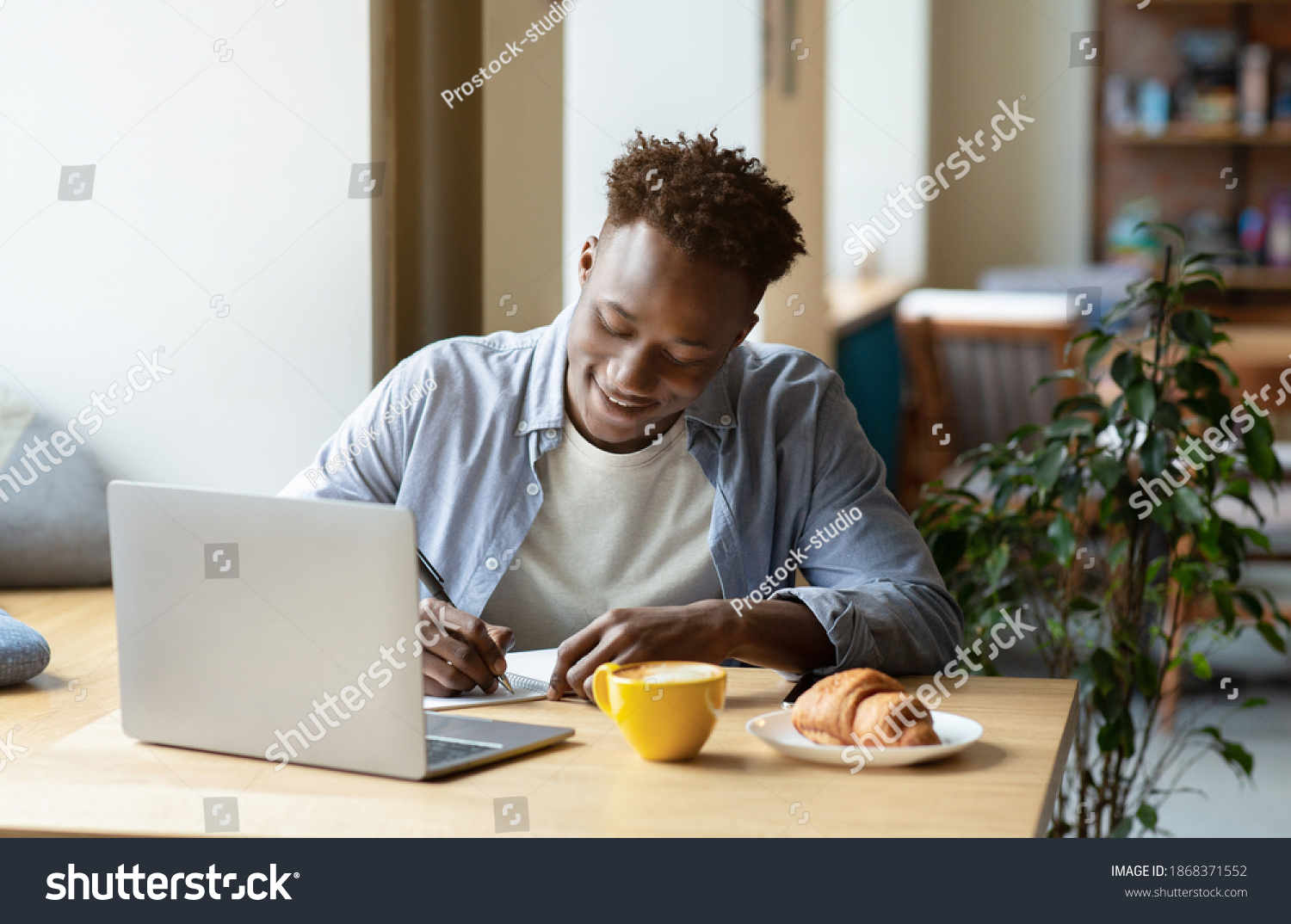 Happy Black Man Studying Remotely Front Stock Photo 1868371552 ...