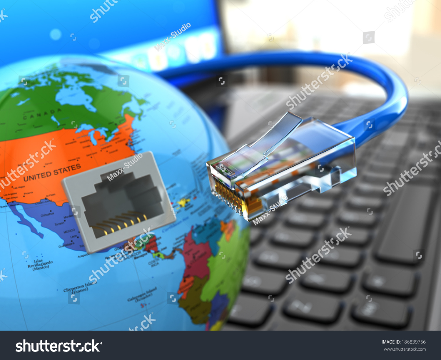 Internet Concept Laptop Earth Ethernet Cable Stock Illustration ...