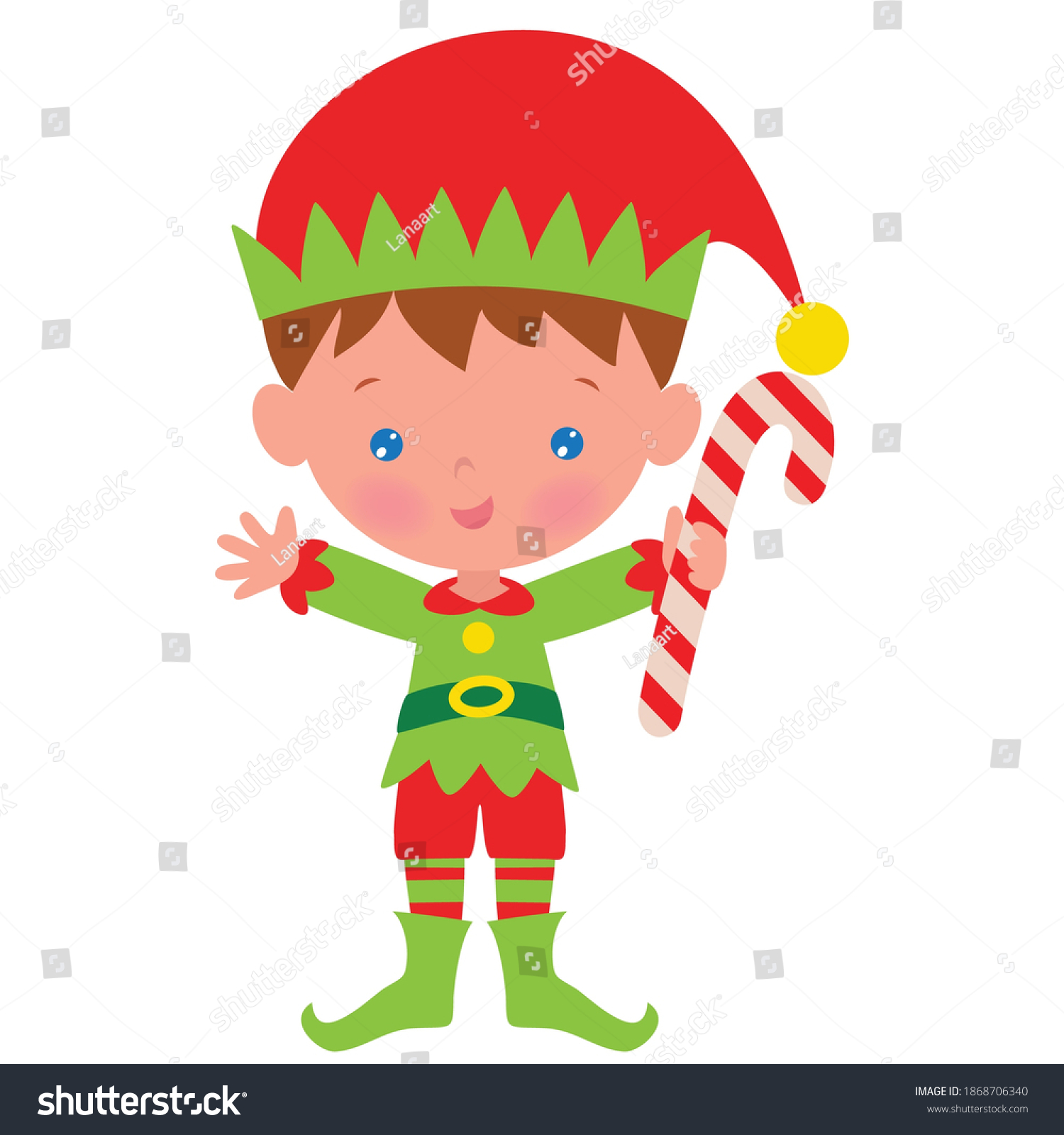 Cute Christmas Elf Vector Cartoon Illustration Stock Vector (Royalty ...