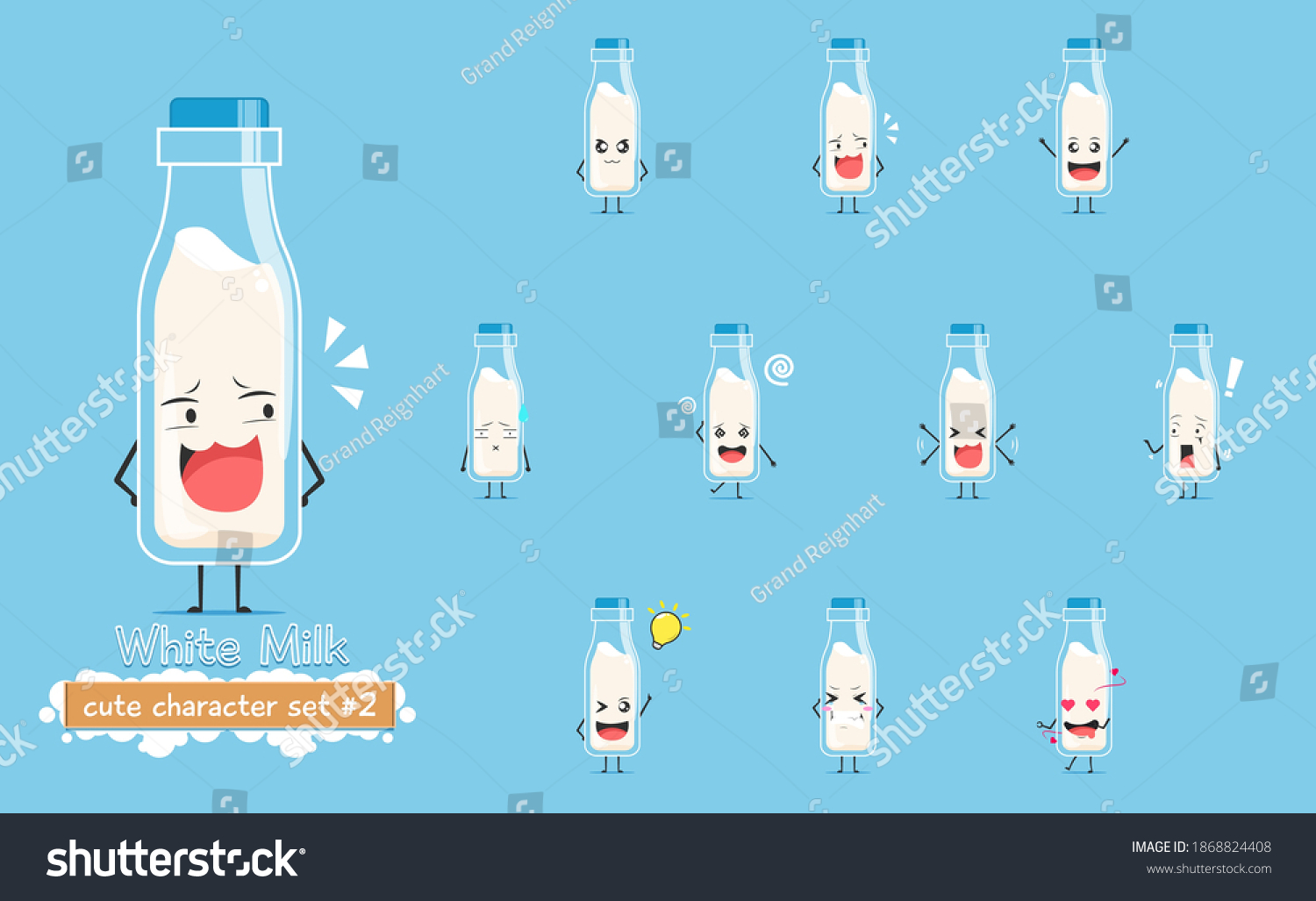 Bottle White Milk Character Emoticon Set Stock Vector (Royalty Free