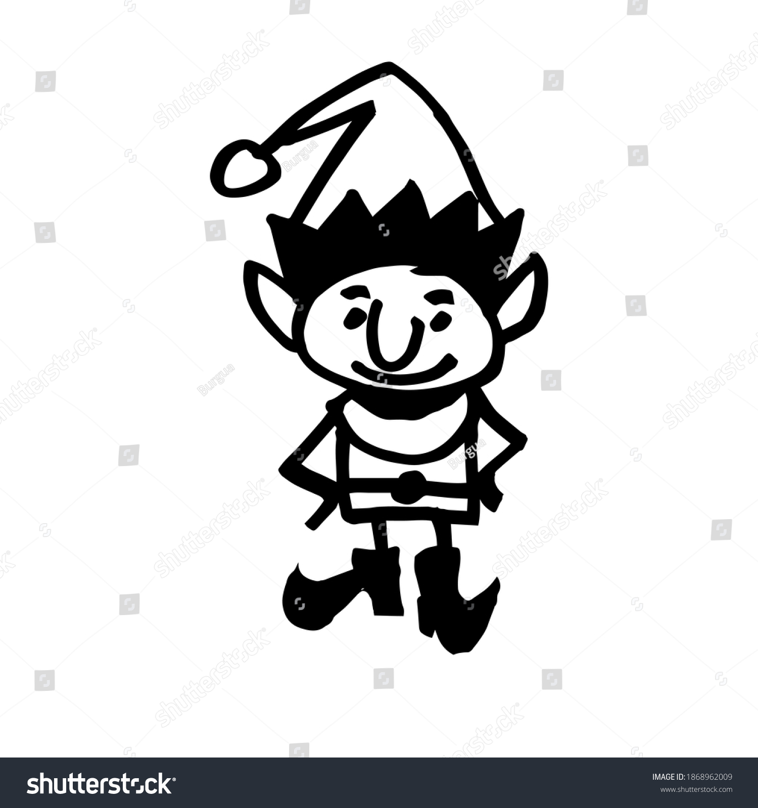 Cheerful Elf Handdrawn Cartoon Character Black Stock Vector (Royalty ...