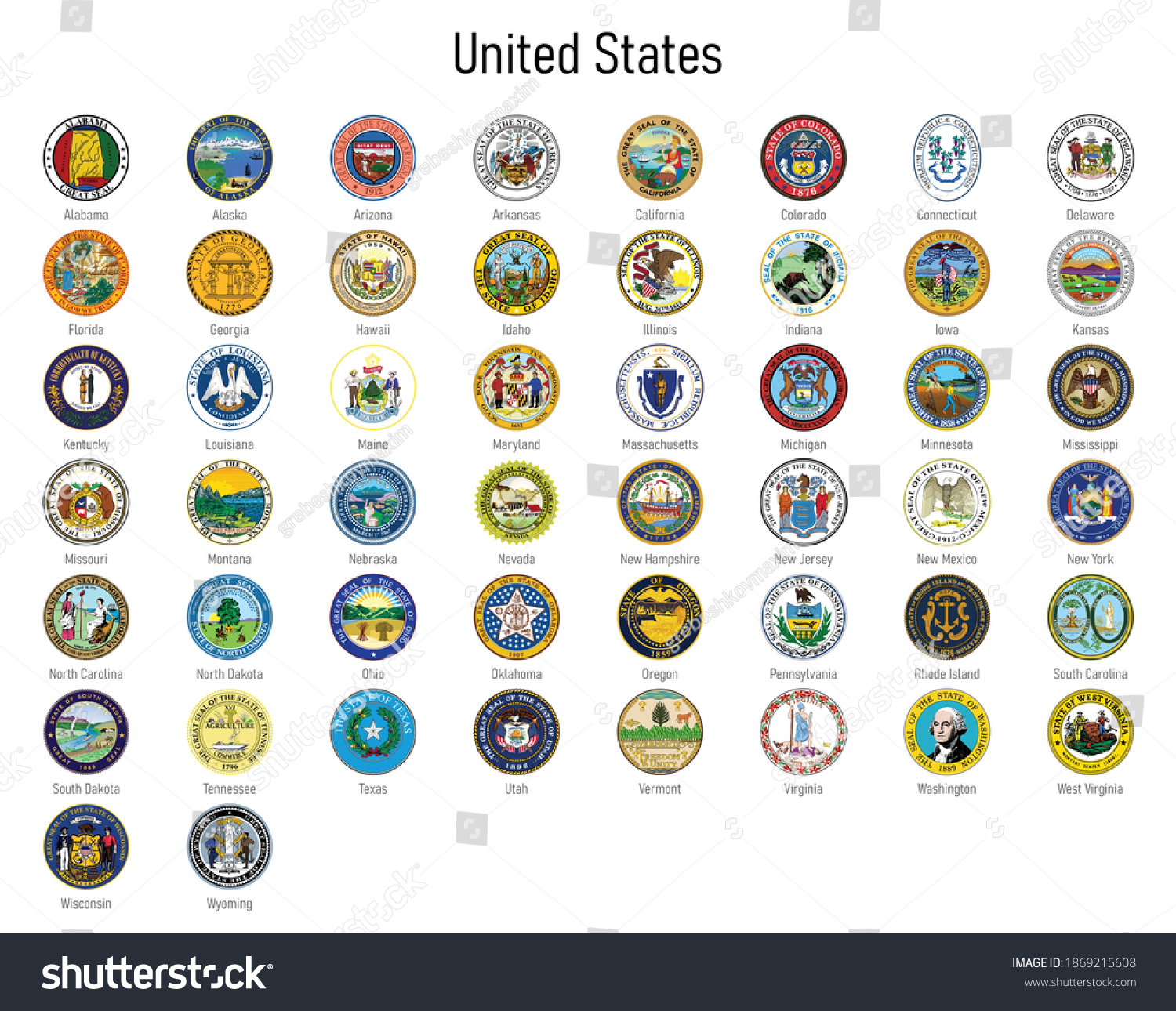 Set Coat Arms States United States Stock Vector Royalty Free set-coat-arms-states-united-states-stock-vector-royalty-free