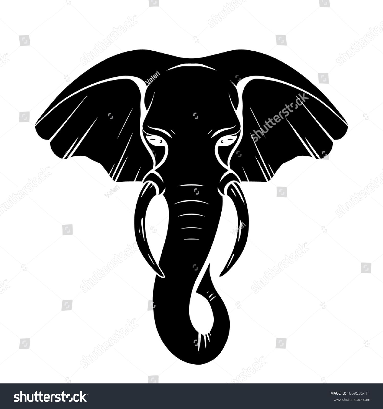 Black Silhouette Elephant Head Trunk Tusks Stock Vector (Royalty Free ...