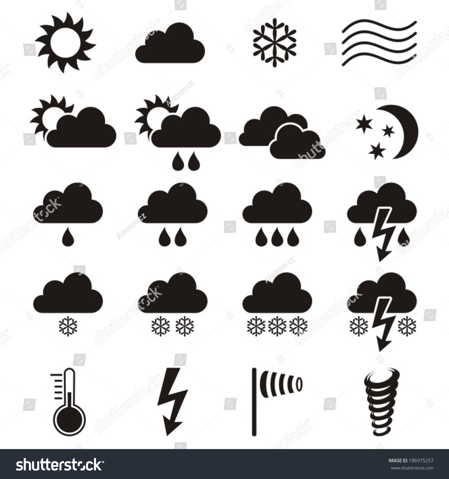 Black Vector Weather Icons Collection On Stock Vector (Royalty Free ...