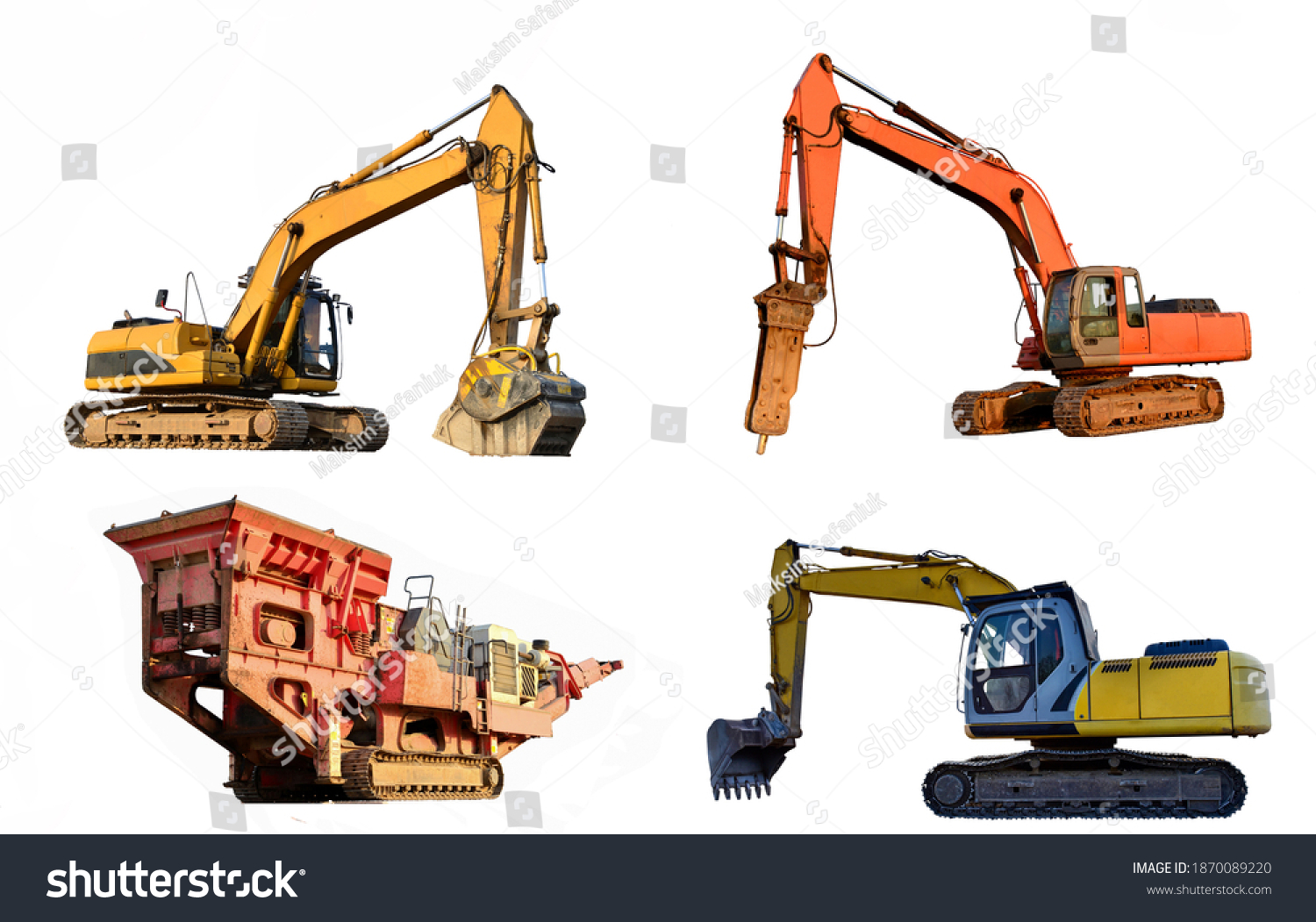 Excavators Isolated On White Background Excavator Stock Photo Shutterstock