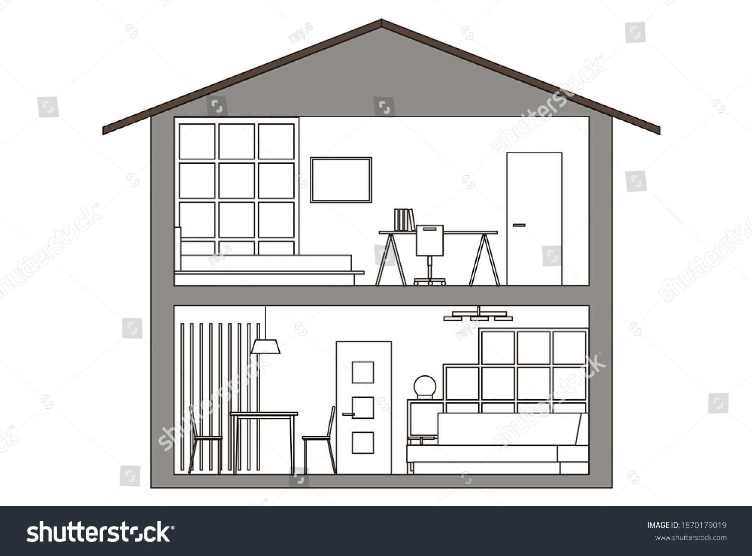 Crosssection Illustration Twostory House Stock Vector (Royalty Free ...