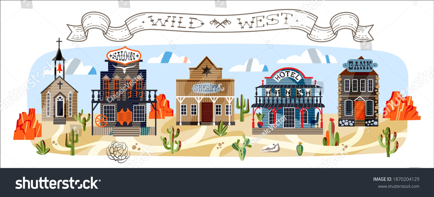 Wild West Buildings On Road Horizontal Stock Vector (Royalty Free ...