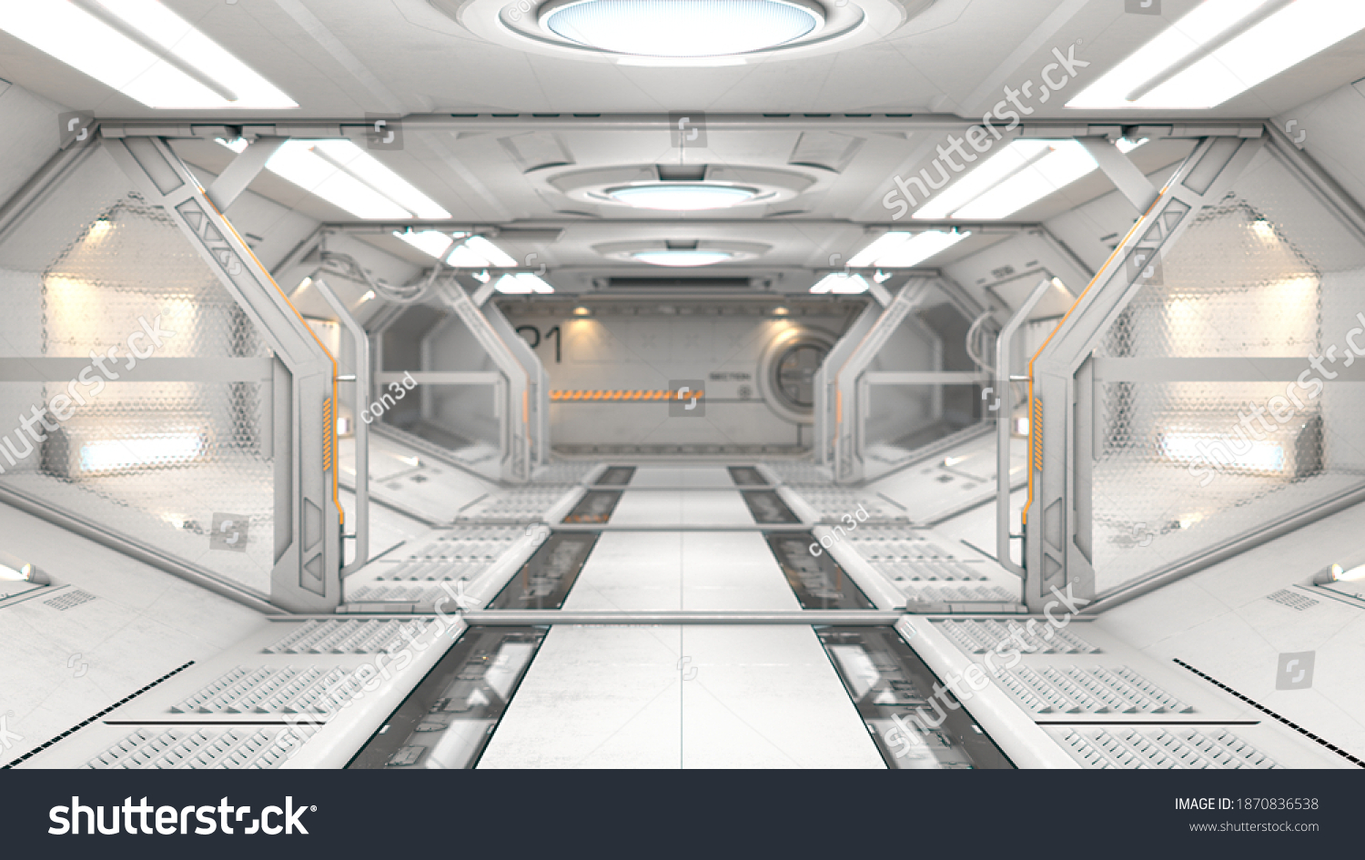 3d Rendering Realistic Scifi Spaceship Corridor Stock Illustration ...