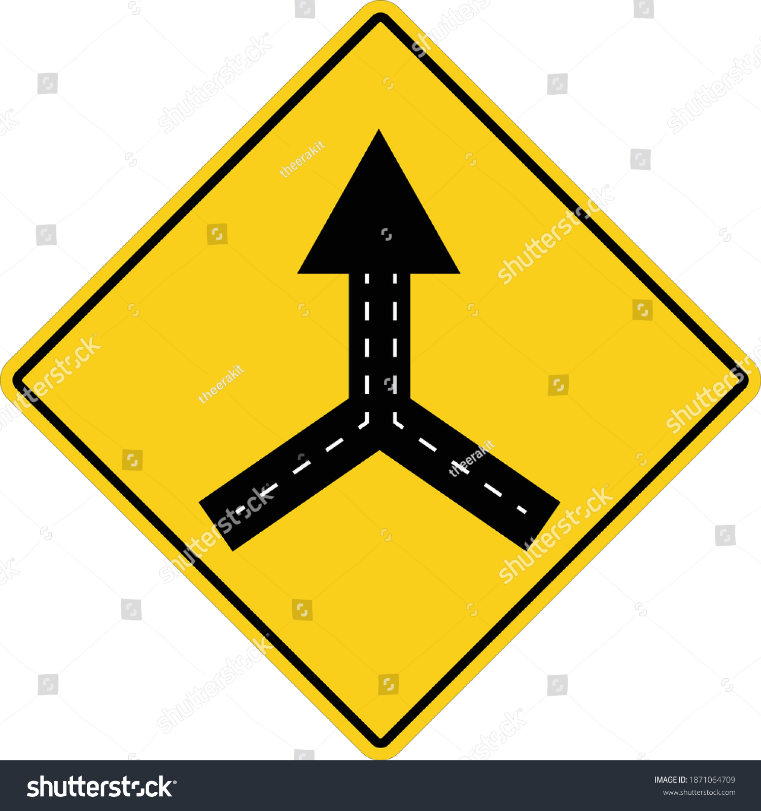 Warning Sign Two Way Road Merge Stock Vector (Royalty Free) 1871064709 ...