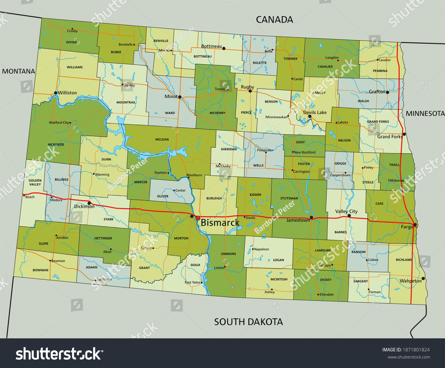 Highly Detailed Editable Political Map Separated   Stock Vector Highly Detailed Editable Political Map With Separated Layers North Dakota 1871801824 