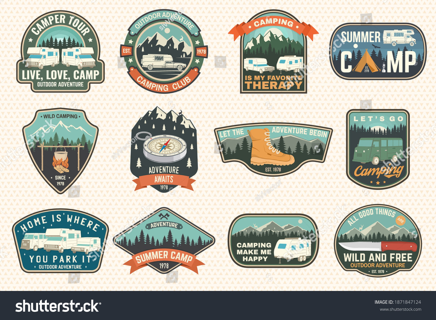 Set Rv Camping Badges Patches Vector Stock Vector (Royalty Free ...