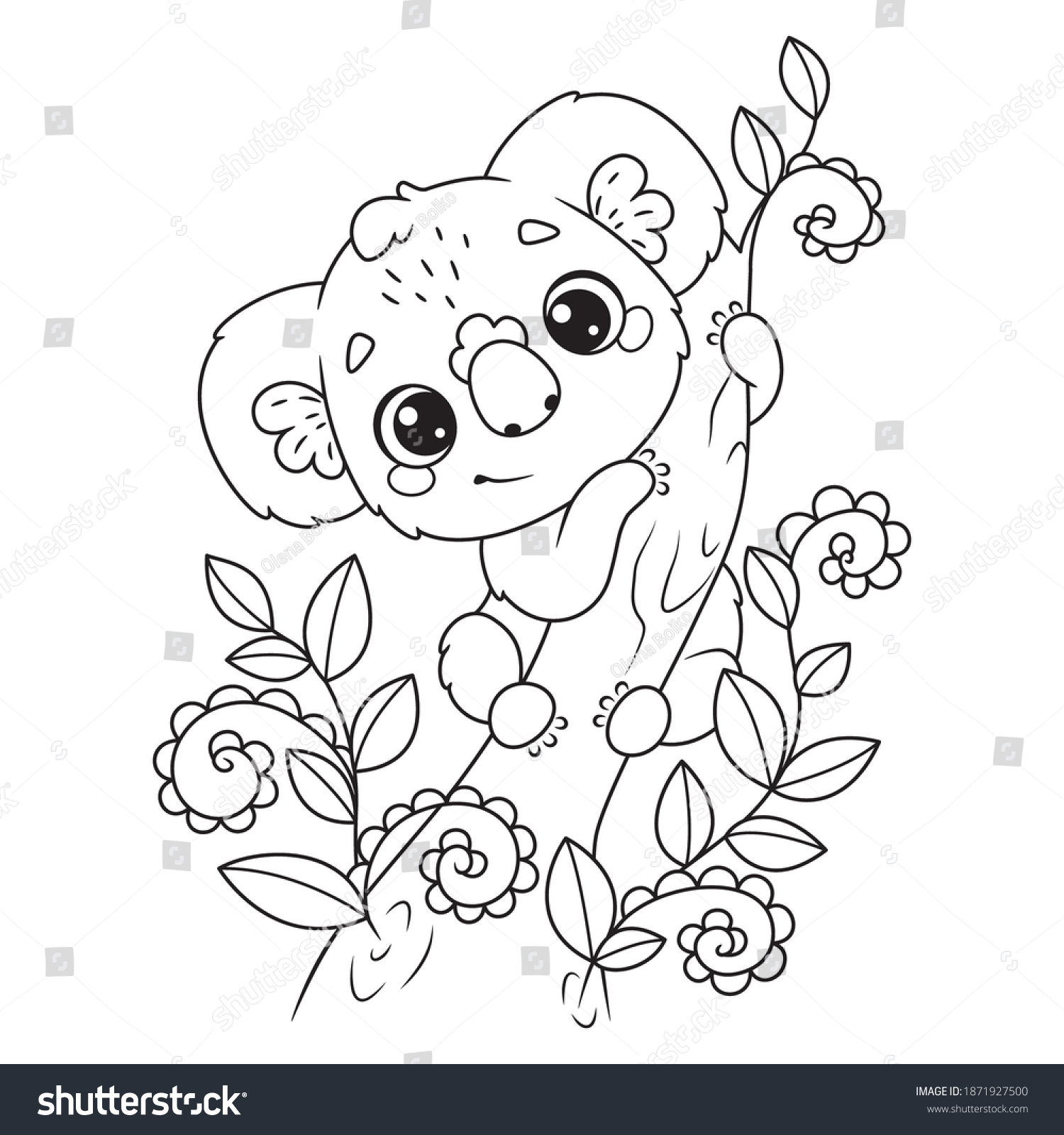 Australian Koala On Tree Coloring Page Stock Vector (Royalty Free ...