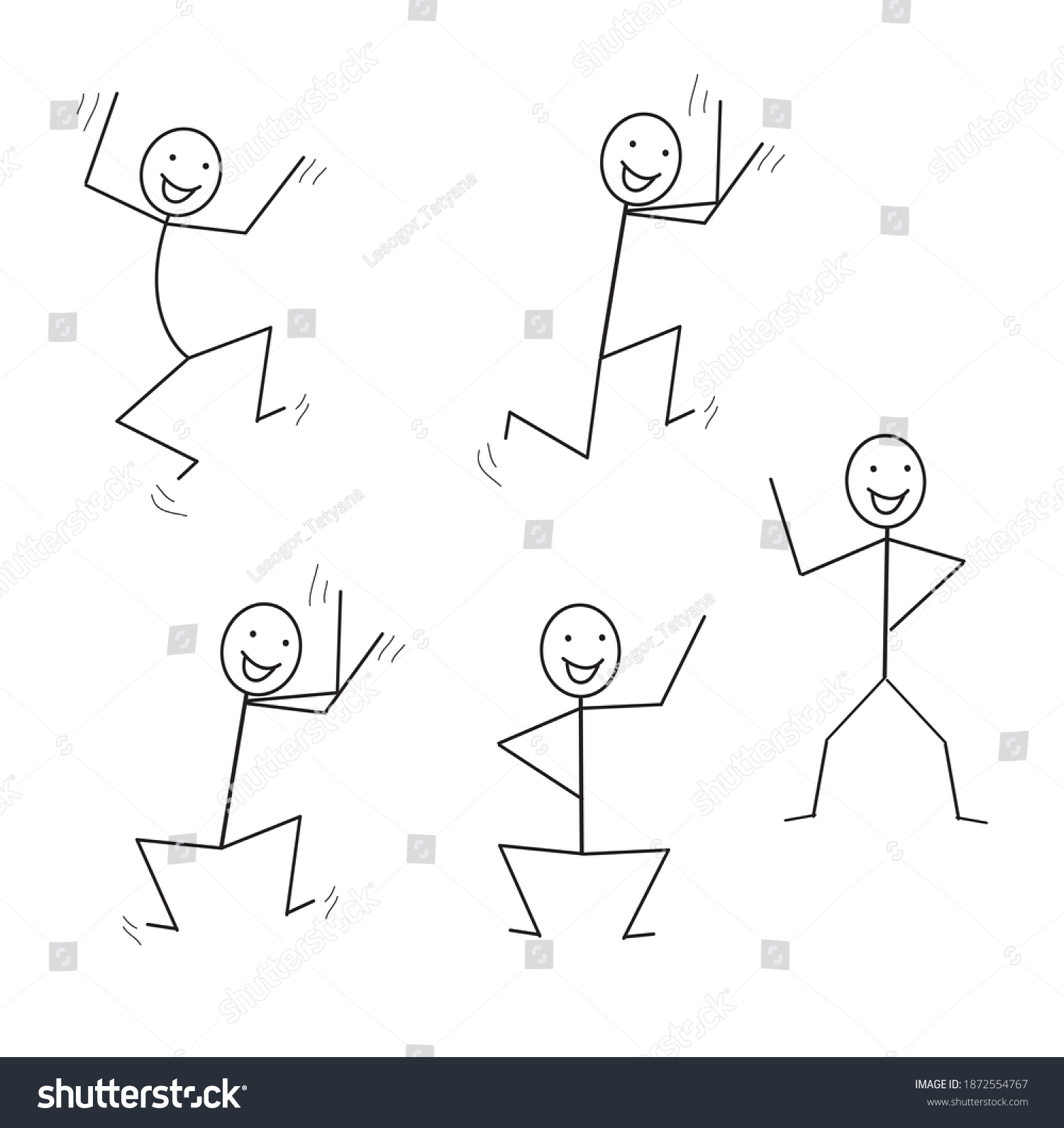 Set Fun Stick Man Dancing Various Stock Vector (Royalty Free ...