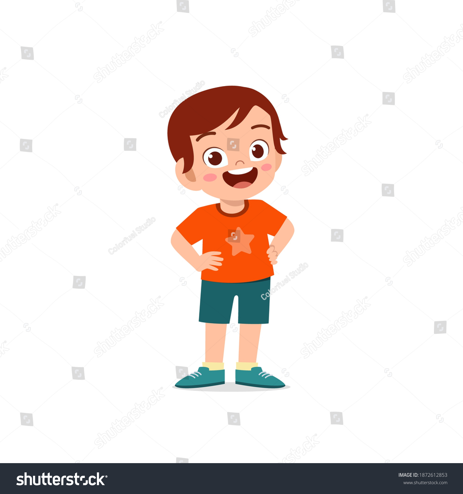 Cute Little Kid Boy Stand Smile Stock Vector (Royalty Free) 1872612853 ...