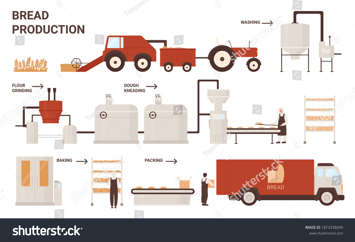 Bread Production Process Vector Illustration Cartoon Stock Vector ...