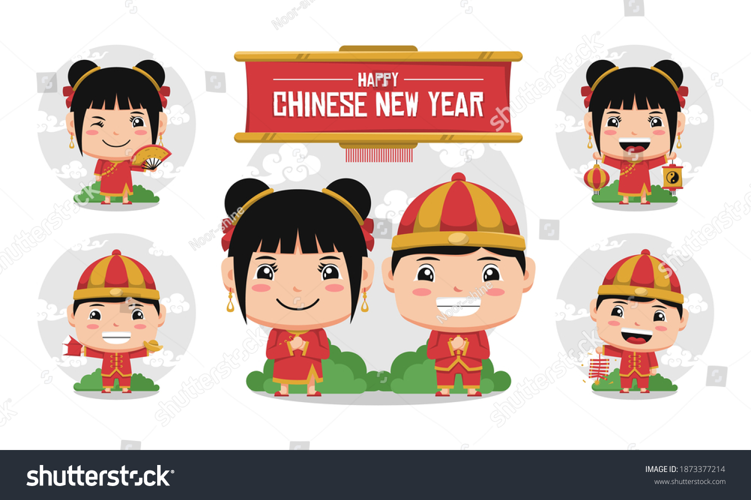 Cartoon Chinese New Year Traditional Costume Stock Vector (Royalty Free ...