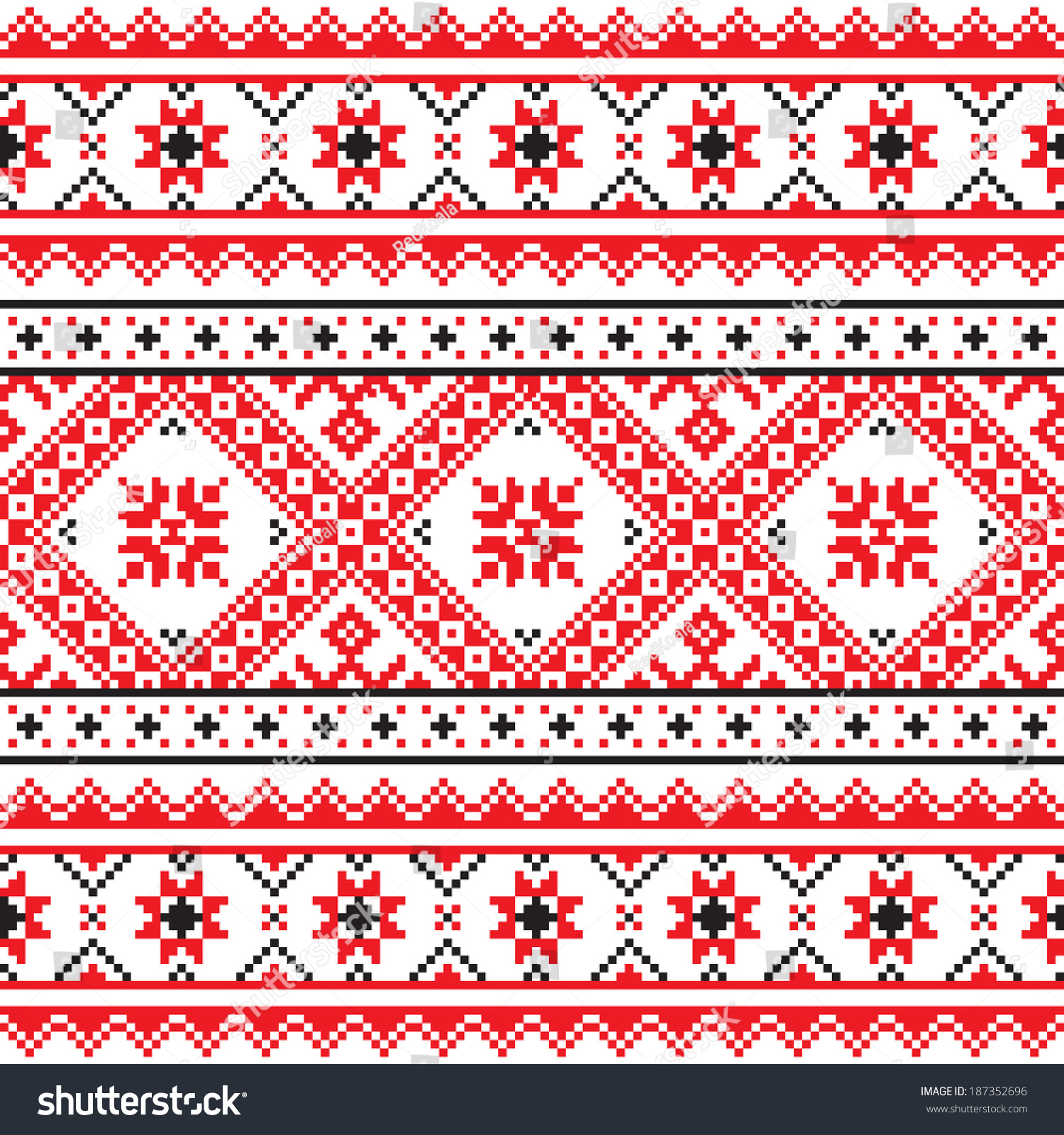 Traditional Folk Knitted Red Embroidery Pattern Stock Vector (Royalty ...