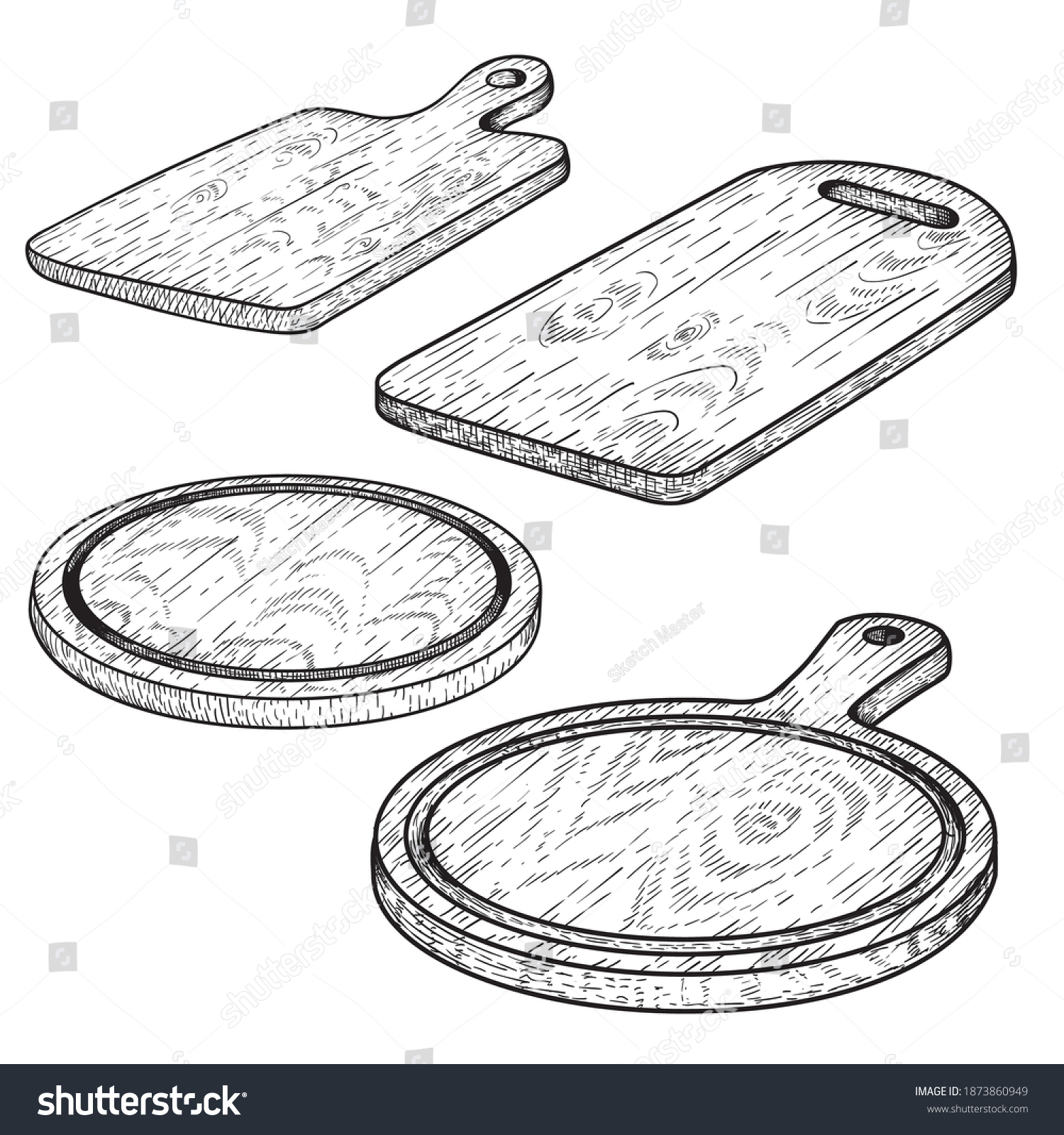 Hand Drawn Cutting Wooden Boards Set Stock Vector (Royalty Free