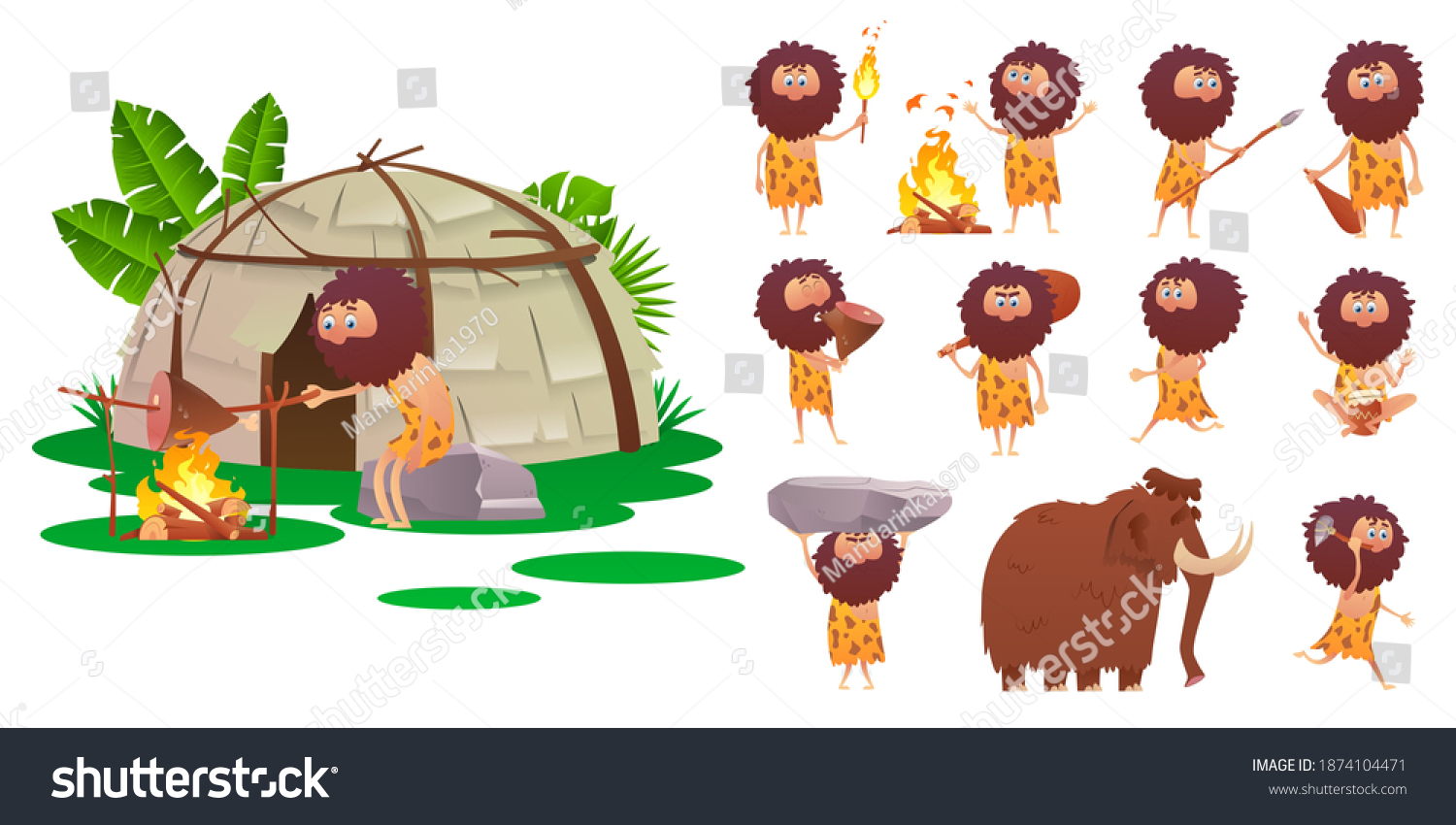 Cartoon Primitive People Stone Age Isometric Stock Vector (Royalty Free ...