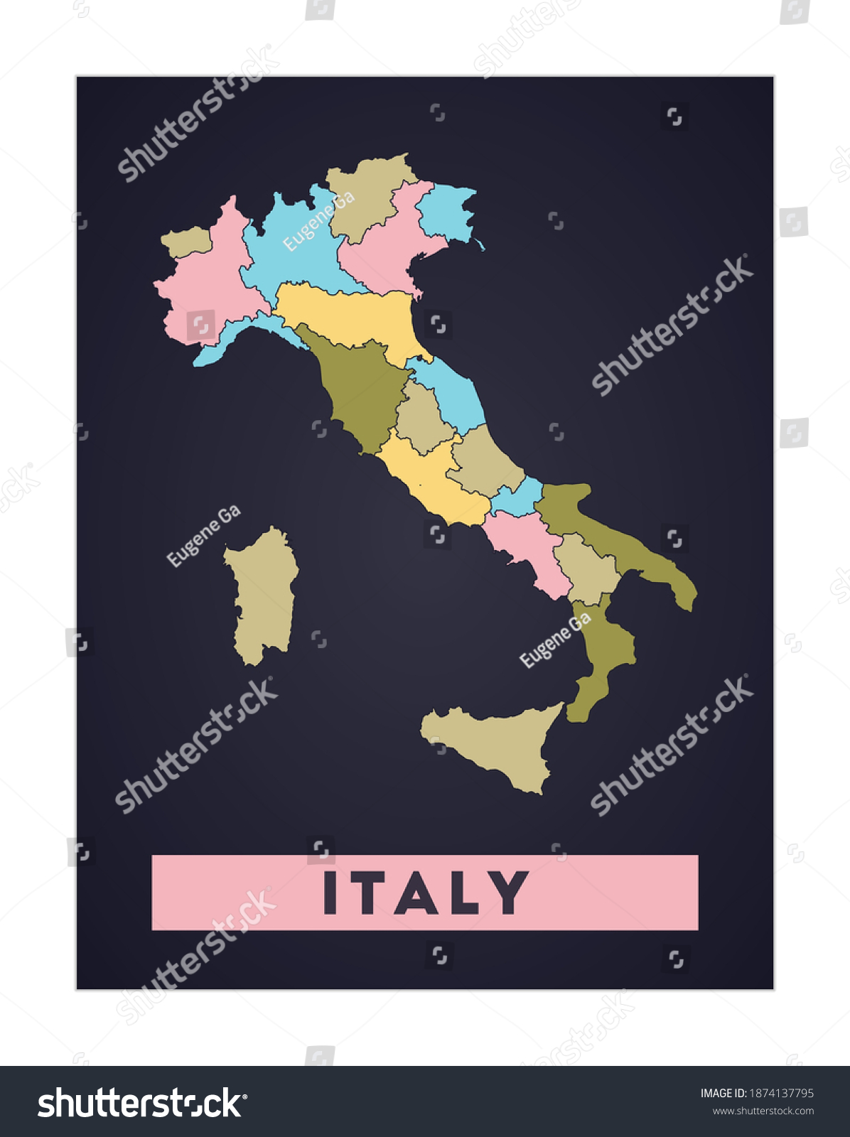 Italy Map Country Poster Regions Shape Stock Vector (Royalty Free ...