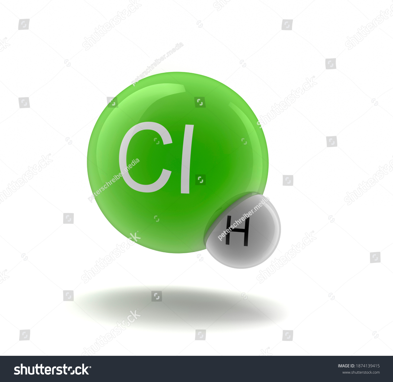 3d Illustration Hcl Hydrogen Chloride Molecule Stock Illustration ...