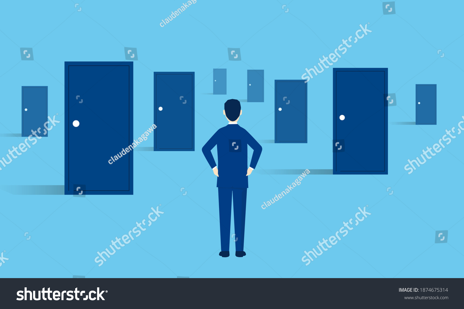 Selection Imagebusinessman Standing Front Many Doorsvector Stock Vector ...