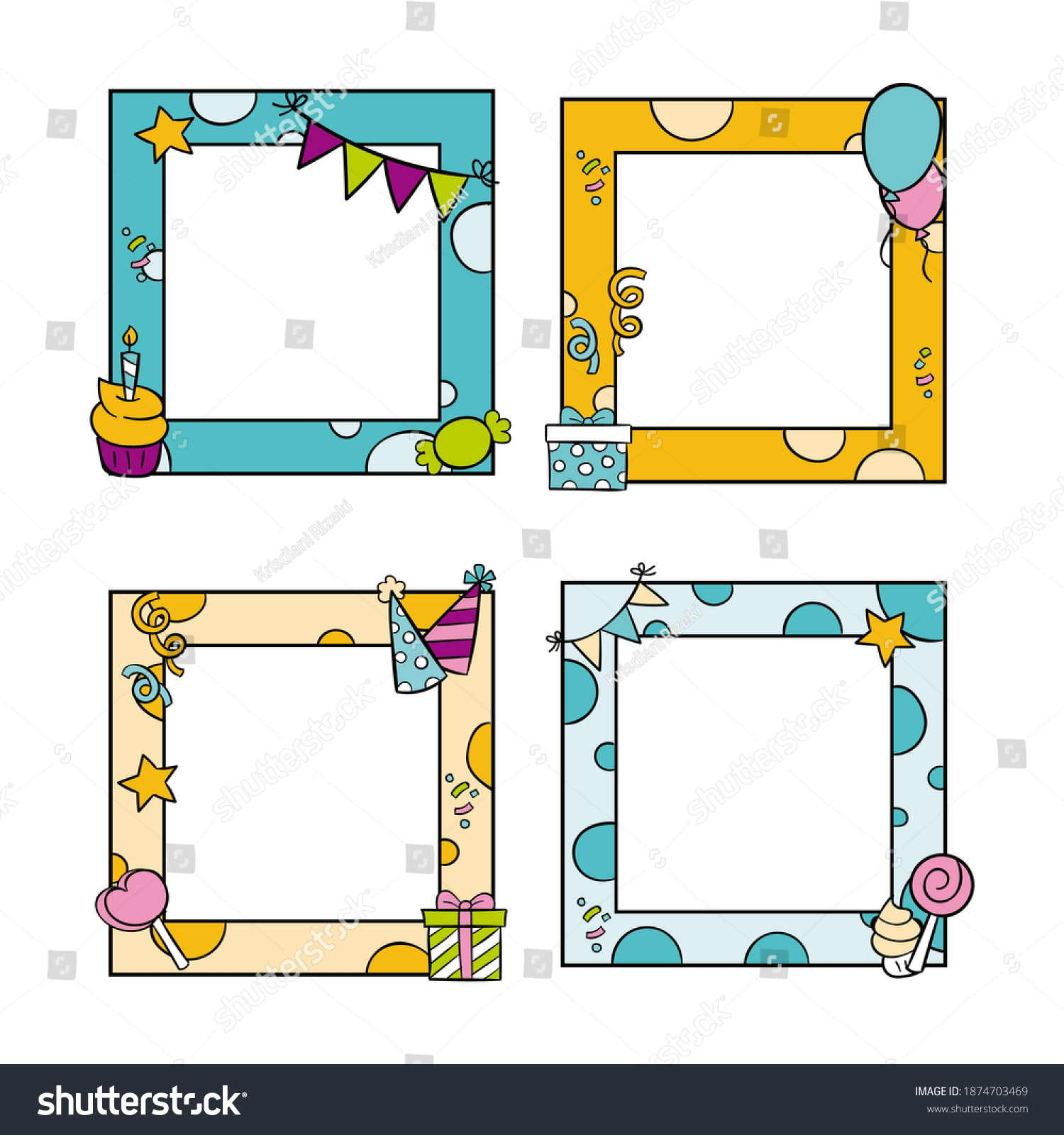 Set Happy Birthday Frame Ornament Illustration Stock Vector (Royalty ...