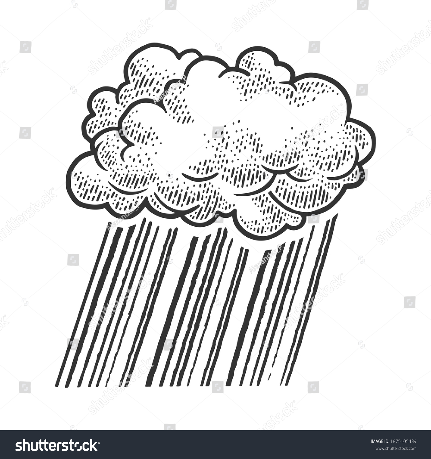 Cloud Rain Sketch Engraving Vector Illustration Stock Vector (Royalty ...